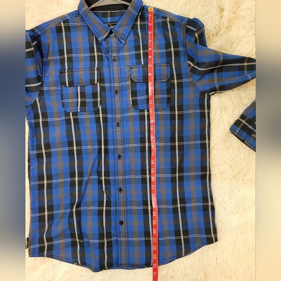 Men Empyre Blue Black Plaid Button up Shirt Size Large - Picture 6 of 6